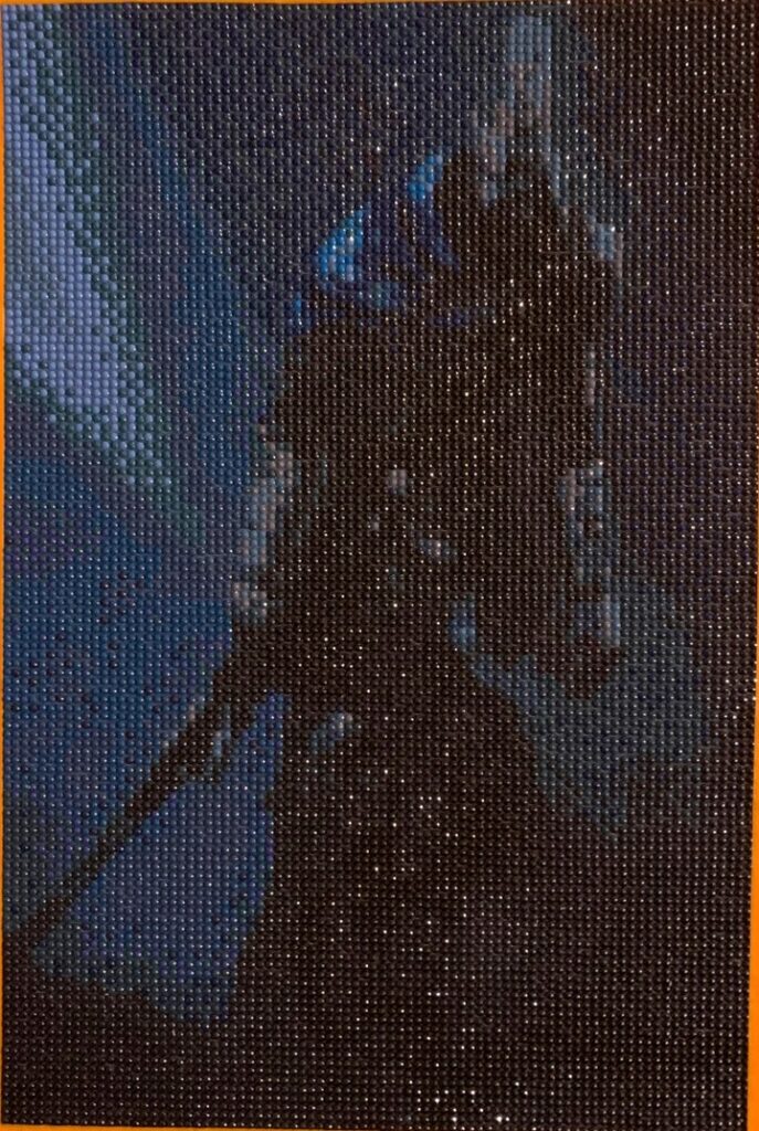 Cuadro de Artorias de Dark Souls realizado con pintura diamante en tonos oscuros