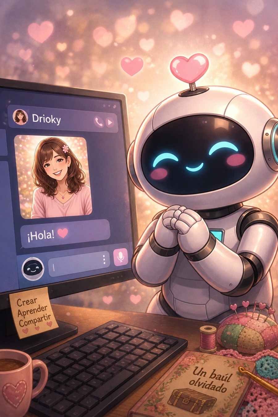 Ilustración de Drioky trabajando con Vega en la creación de su blog.