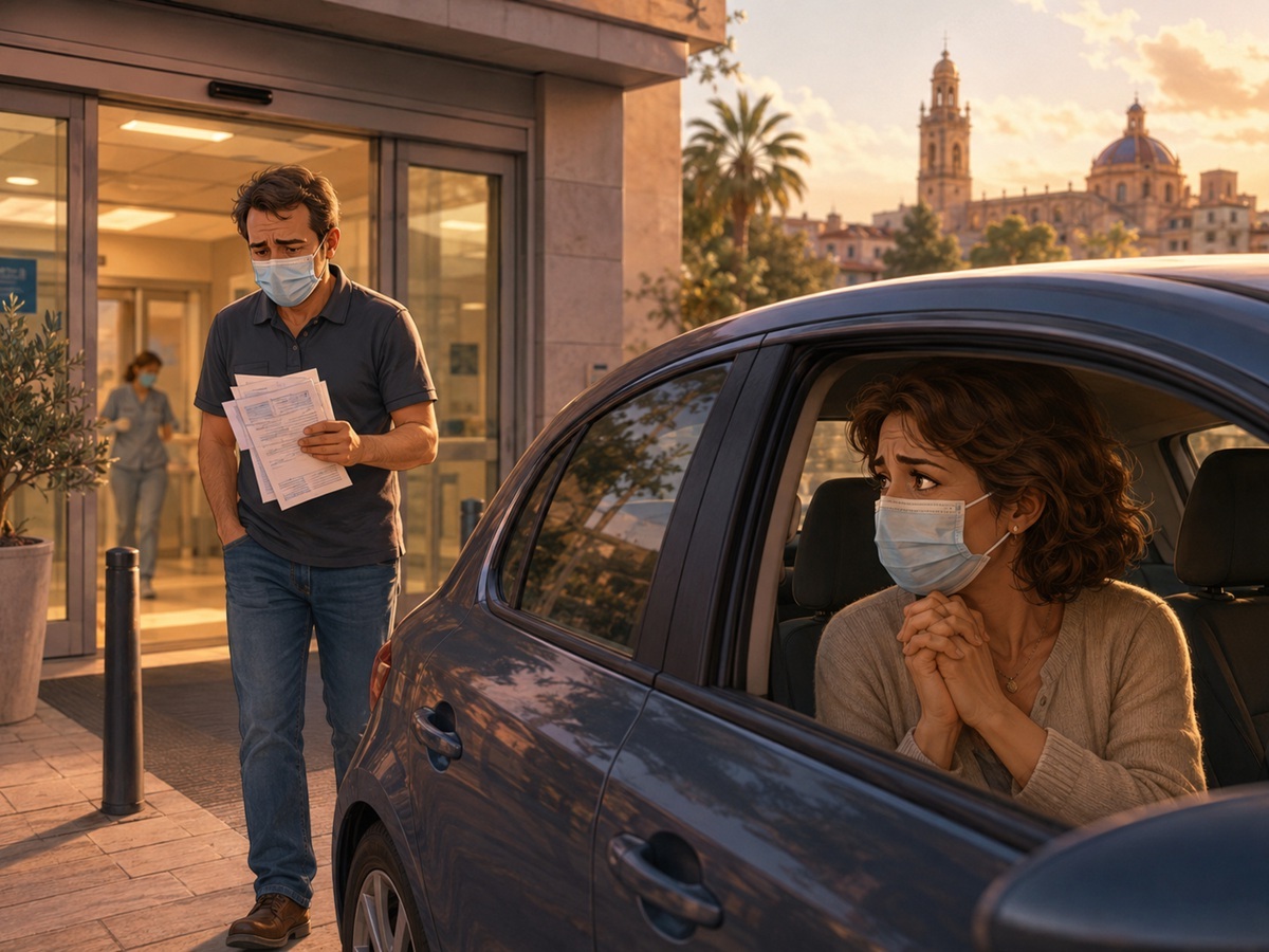 Ilustración de Drioky esperando en el coche mientras Key sale del hospital con los resultados de la biopsia